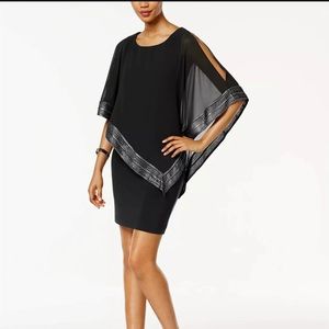 New! SLNY Foil Trim Popover Dress in Black & Silver Capalet Sheath NEW
